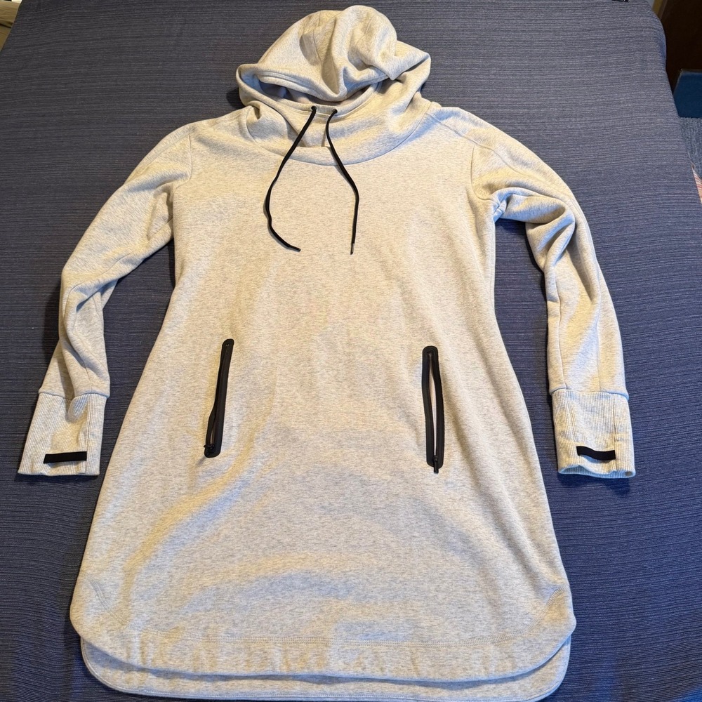 Athleta Womens Gray Heathered Cowl Neck Hoodie Dress Long Sleeve Thumbholes L